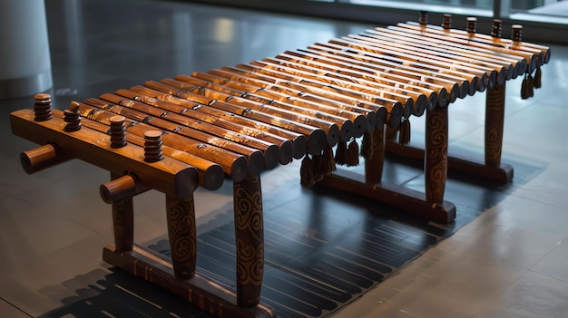 L'immagine è di uno xilofono tradizionale fatto di legno ha 15 tasti ed è decorato con intagli intricati