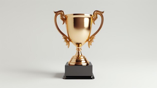 L'immagine è un rendering 3D di un trofeo d'oro con una base nera Il trofeo è al centro dell'immagine ed è circondato da uno sfondo bianco