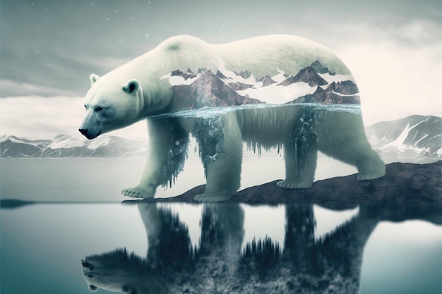 L'immagine meravigliosa mostrata dall'orso polare soffre di cambiamenti climatici in doppia esposizione