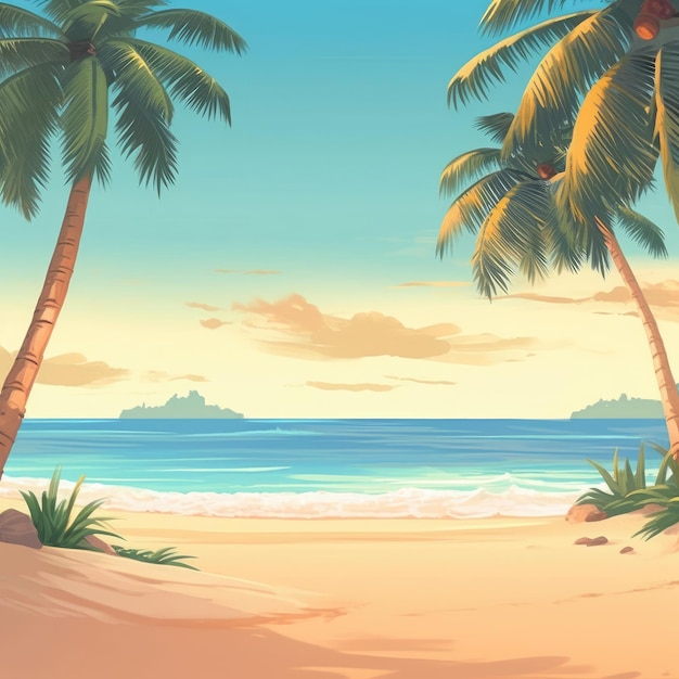 L'immagine mostra una scenografica spiaggia tropicale per i viaggi web Illustrazione Generative AI