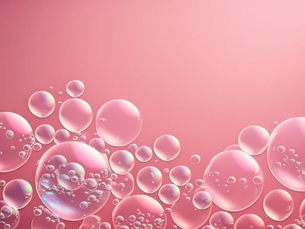 L'immagine presenta un primo piano di bolle di sapone su uno sfondo rosa Le bolle sono di dimensioni diverse