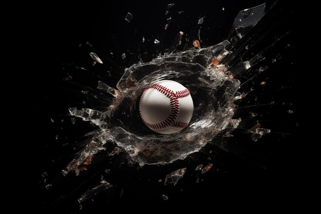 L'impatto potente d rende di un vetro da softball su sfondo nero