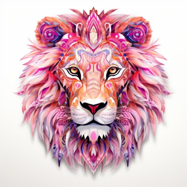 L'incantevole maestà un mandala rosa un leone adornato su una serena tela bianca