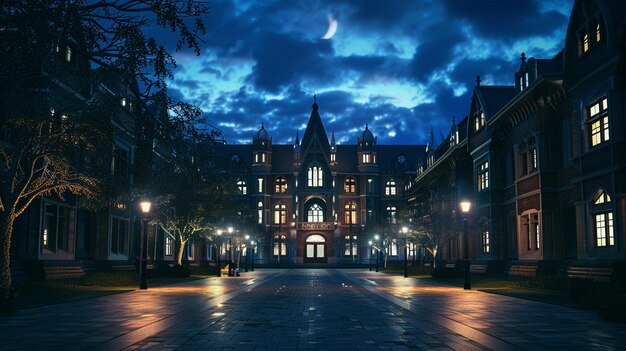 L'incantevole vista notturna del campus universitario