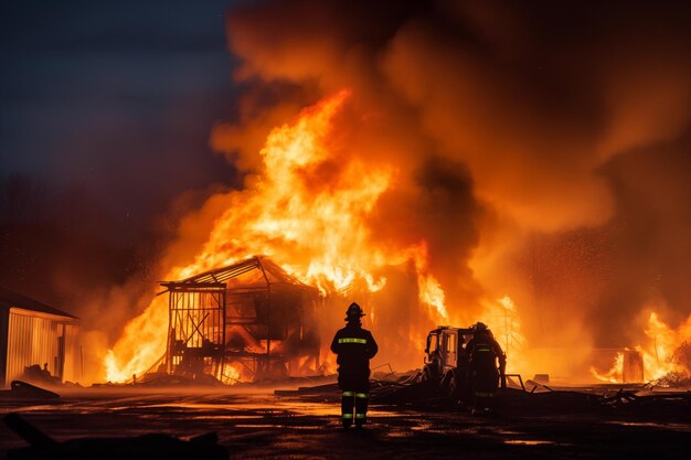 L'incendio distrugge gli edifici con le fiamme del tetto in una casa residenziale disastro alla città generativa ai