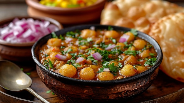 L'indiano Chole Bhature è stato servito caldo in un ristorante di Delhi