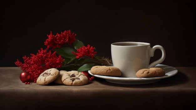 L'indulgenza dei biscotti di Natale e una confortante tazza di cioccolata calda generata dall'IA