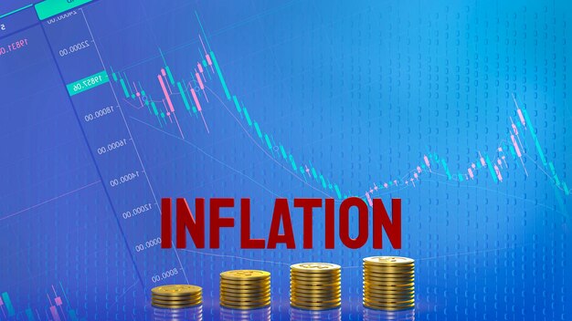 L'inflazione rossa e le monete d'oro sul rendering 3d di sfondo aziendale