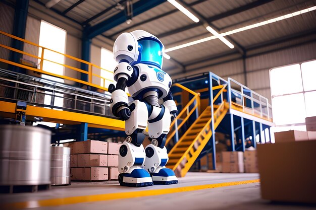 L'ingegnere robotico 3d realistico lavora in fabbrica L'idea di un bot di supporto nella vita di tutti i giorni