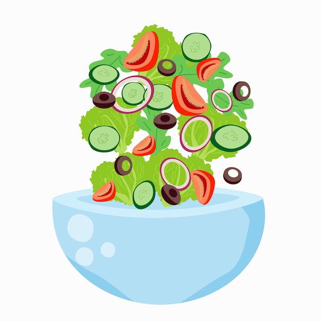 l'insalata fresca cade in una tazza