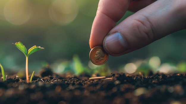 L'inserimento di una moneta nel terreno accanto a una pianta giovane significa un investimento nella crescita