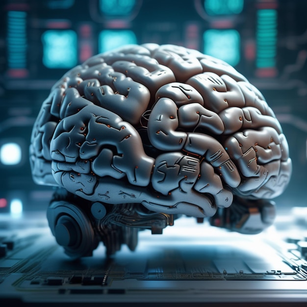 L'intelligenza artificiale e il cervello futuristico fondono la tecnologia e l'umanità