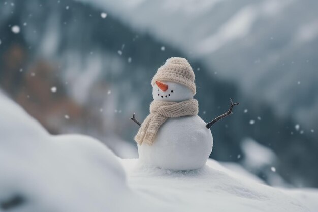 L'intelligenza artificiale ha generato l'illustrazione di un minuscolo pupazzo di neve su un mucchio di neve appena caduta