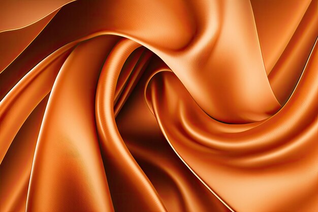 L'intelligenza artificiale ha generato un bellissimo ed elegante sfondo in tessuto di raso di seta arancione con onde e pieghe