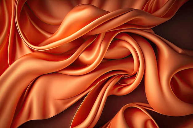L'intelligenza artificiale ha generato un bellissimo ed elegante sfondo in tessuto di raso di seta arancione con onde e pieghe