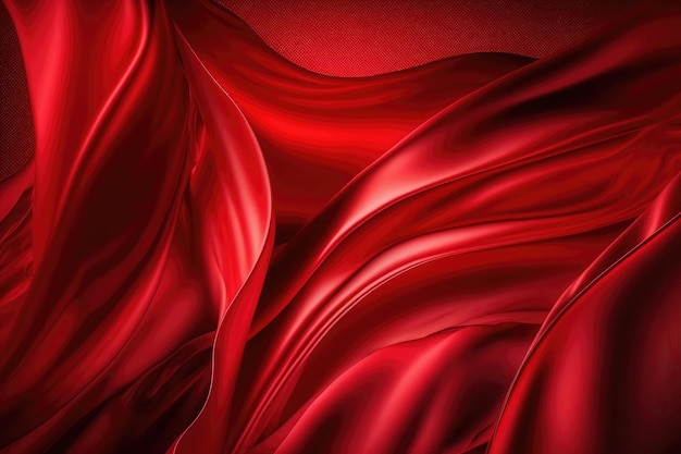 L'intelligenza artificiale ha generato un bellissimo ed elegante sfondo in tessuto di raso di seta rosso morbido con onde e pieghe