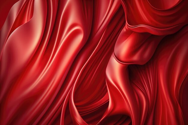 L'intelligenza artificiale ha generato un bellissimo ed elegante sfondo in tessuto di raso di seta rosso morbido con onde e pieghe