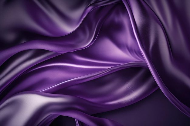 L'intelligenza artificiale ha generato un bellissimo sfondo in tessuto di raso di seta viola smeraldo con onde e pieghe