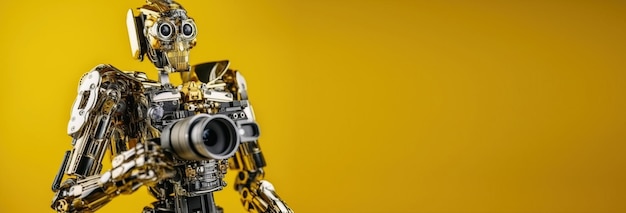 L'intelligenza artificiale robotica scatta foto con una fotocamera il concetto di Photographer Day