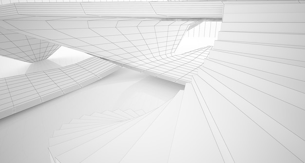 L'interno bianco astratto evidenzia il futuro Disegno poligonale Sfondo architettonico 3D
