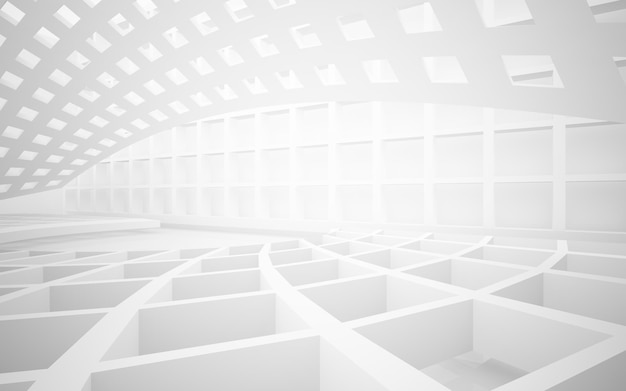 L'interno bianco astratto evidenzia il futuro Sfondo architettonico 3D illustrazione e rendering