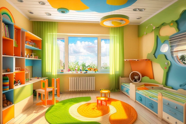 L'interno colorato della stanza dei bambini moderna