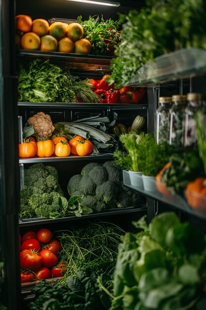 L'interno del frigorifero pieno di verdure fresche