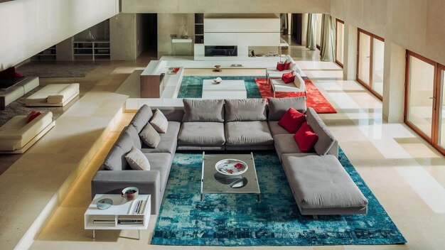 L'interno del soggiorno si degna di colori eleganti