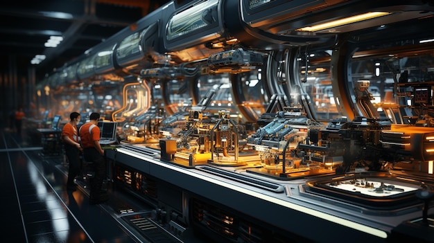 L'interno della fabbrica intelligente dell'Industria 4.0 mostra l'automazione avanzata.