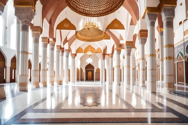 L'interno della moschea è decorato con piastrelle d'oro e marmo bianco.