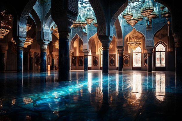 L'interno della sacra moschea con una bella illuminazione