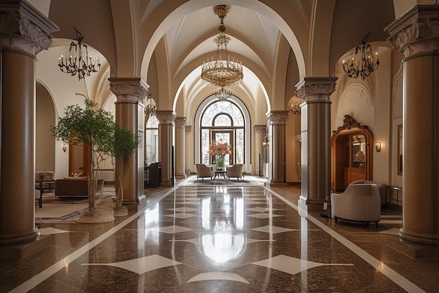 L'interno della sala in stile barocco dell'hotel