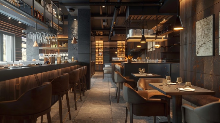 Foto l'interno di un ristorante con un bar e un menu per il ristorante
