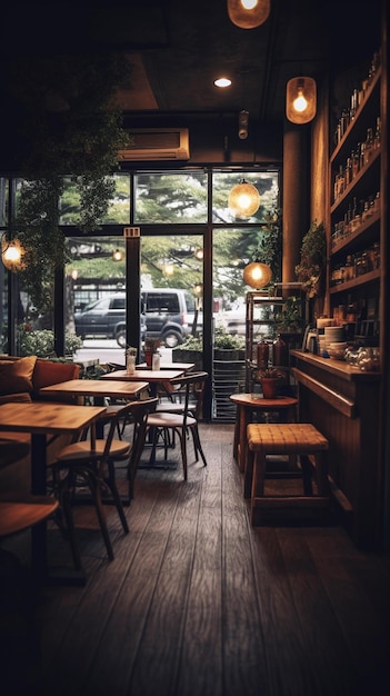 L'interno di un ristorante con una porta che dice uscita.