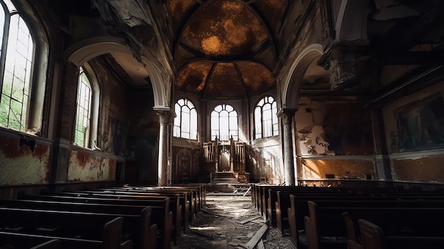 L'interno di una chiesa con la parola chiesa sul muro