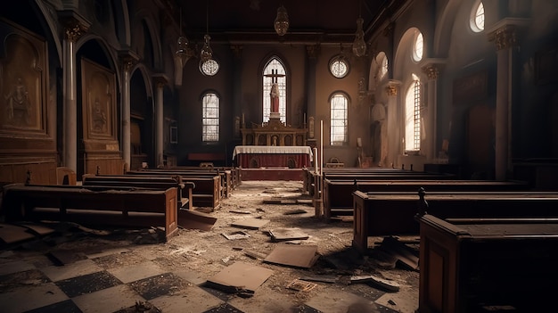 L'interno di una chiesa con la parola chiesa sulla sinistra