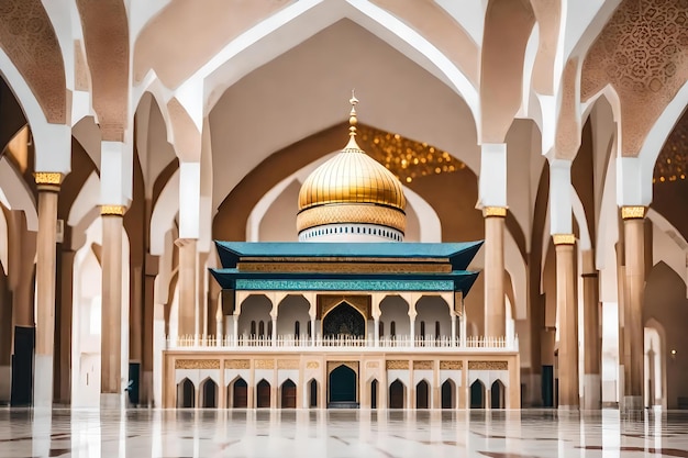 L'interno di una moschea con una cupola dorata e una cupola d'oro.