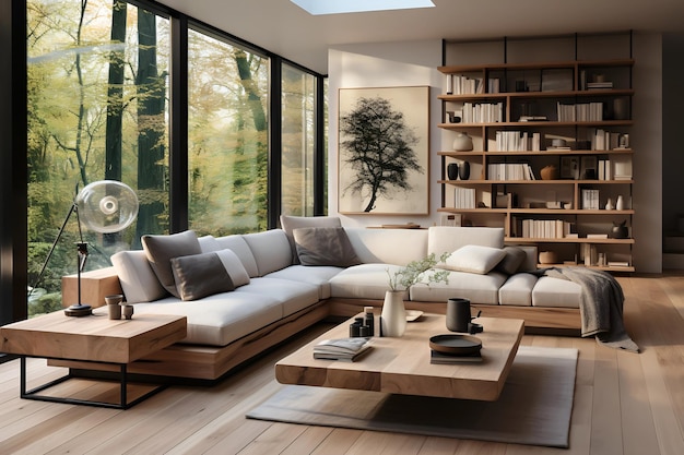 L'interno moderno del soggiorno è dotato di un camino e di mobili eleganti per uno spazio di vita lussuoso