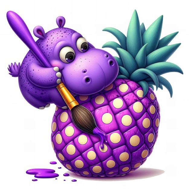 l'ippopotamo viola sta dipingendo un ananas