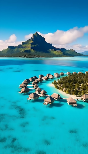 L'isola di bora bora è circondata da una montagna.