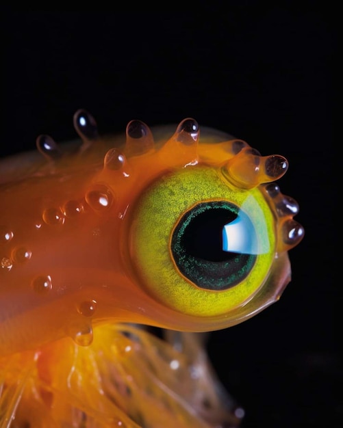 L'occhio di un pesce è coperto da minuscole bolle.