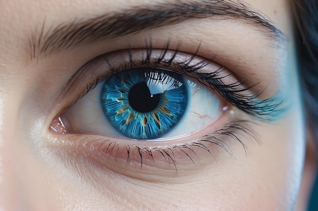 L'occhio di una bella donna blu in primo piano AI generativa