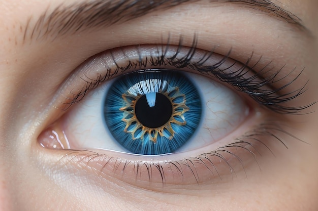 L'occhio di una bella donna blu in primo piano AI generativa
