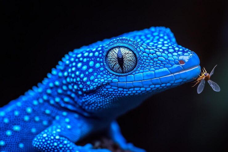 l'occhio di una lucertola che è blu
