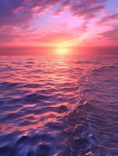 L'oceano è un bellissimo tramonto viola e rosa.
