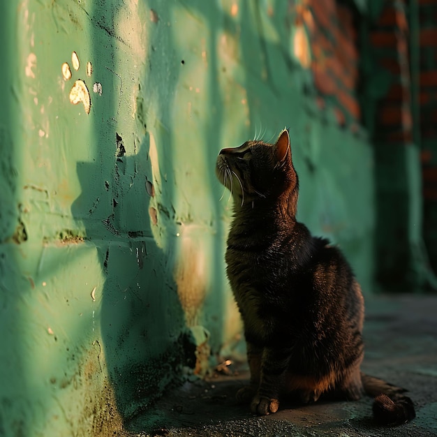 L'ombra del gatto come silhouette gettata sulla parete giocosa e dinamica Sh Foto creativa di sfondo elegante