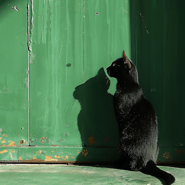 L'ombra del gatto come silhouette gettata sulla parete giocosa e dinamica Sh Foto creativa di sfondo elegante