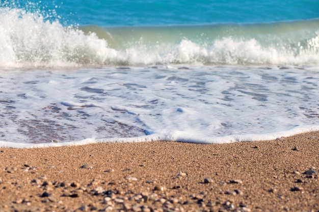 L&#39;onda combatte sulla costa. Un surf sul Mar Mediterraneo.