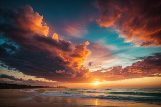 L'onda della natura incontra la nuvola e il cielo del tramonto