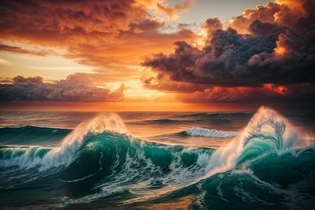 L'onda della natura incontra la nuvola e il cielo del tramonto